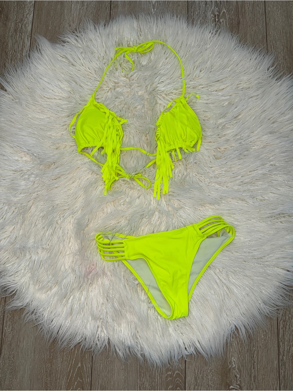 Neon Yellow Fringe String Bikini - Picture 2 of 3